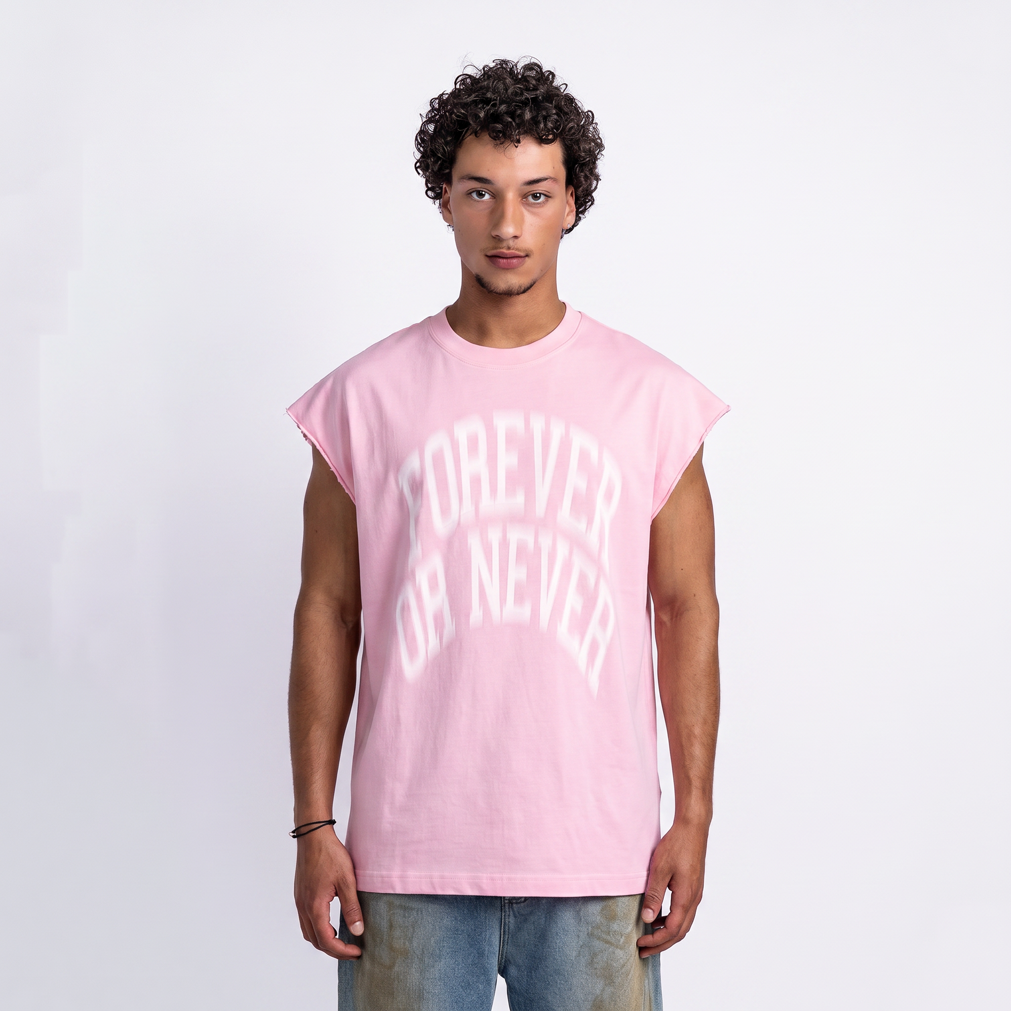 Blurry Forever Or Never Sleeveless Tee Pink