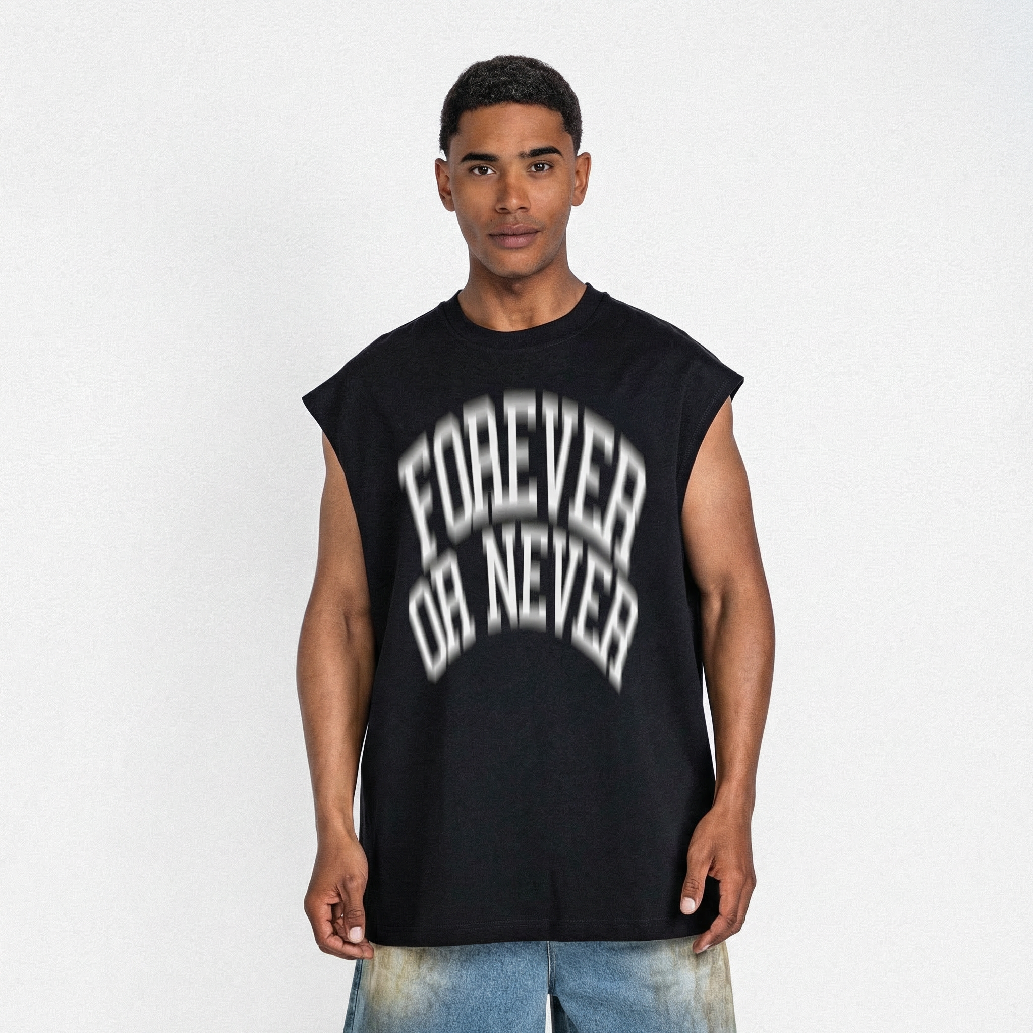 Blurry Forever Or Never Sleeveless Tee Black