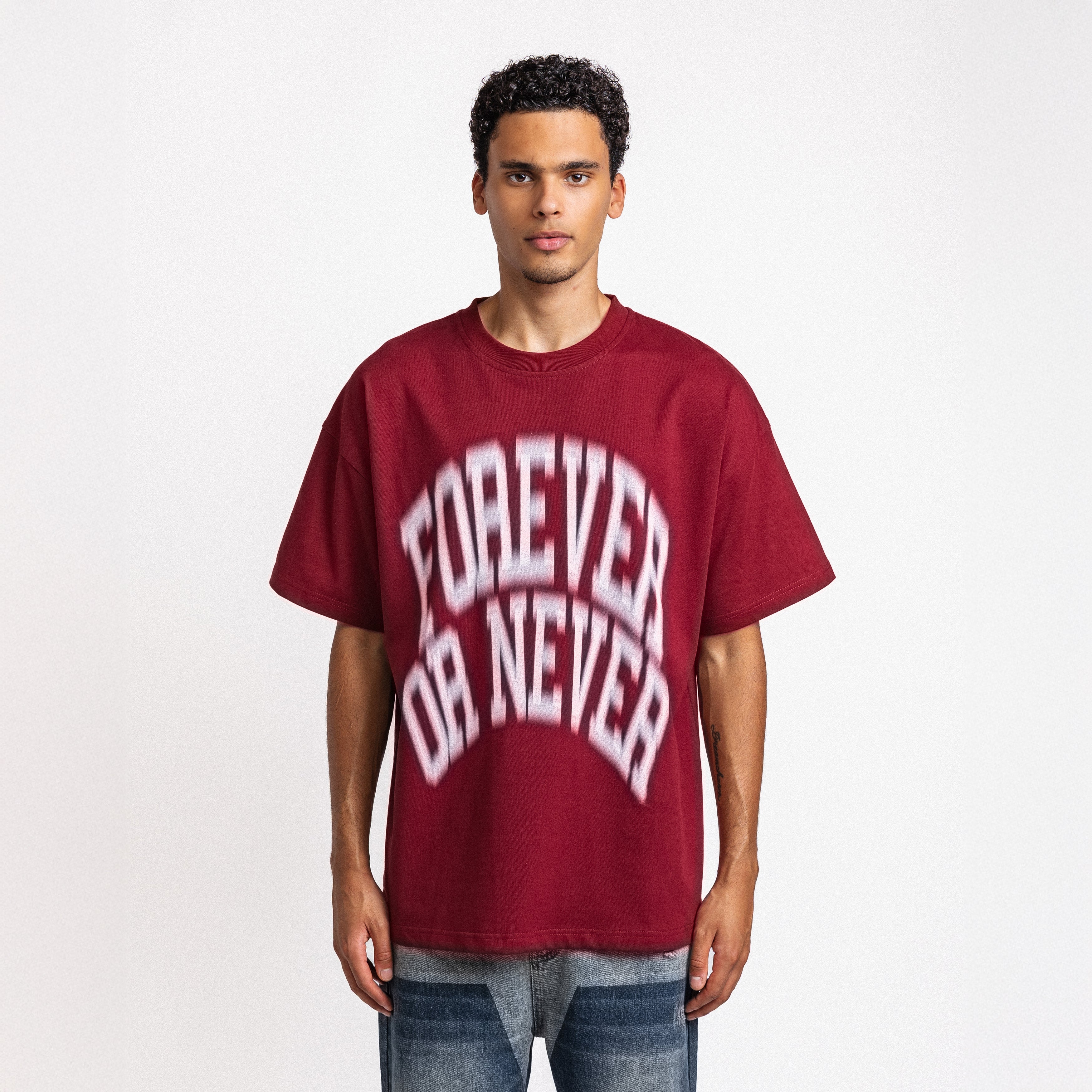 Blurry Forever Or Never Tee Burgundy - White