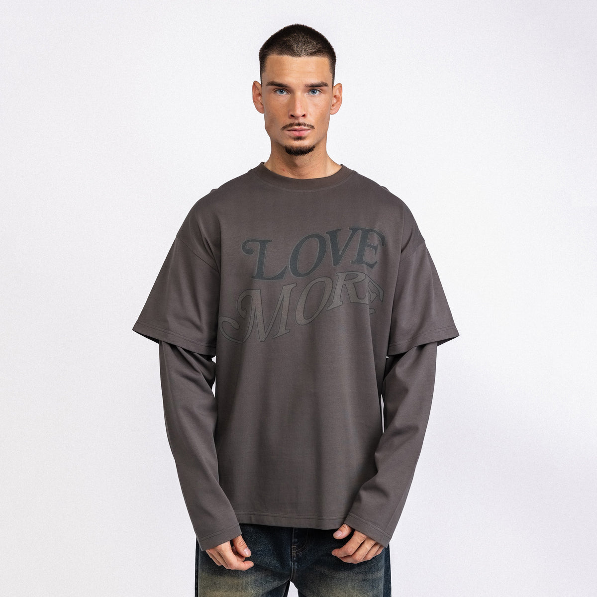 Love More Double Layer Longsleeve Dark Grey