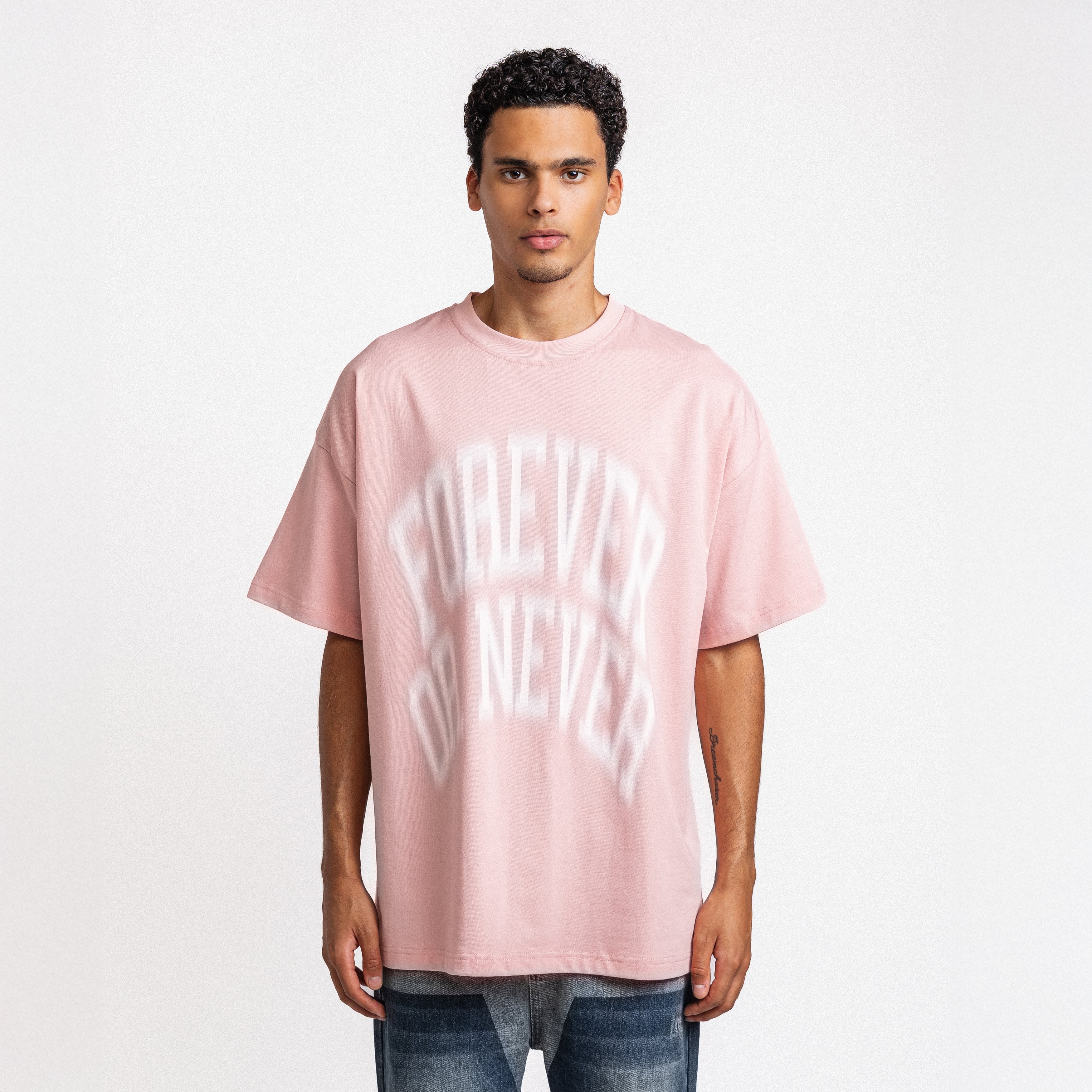 Blurry Forever Or Never Tee Pink - White