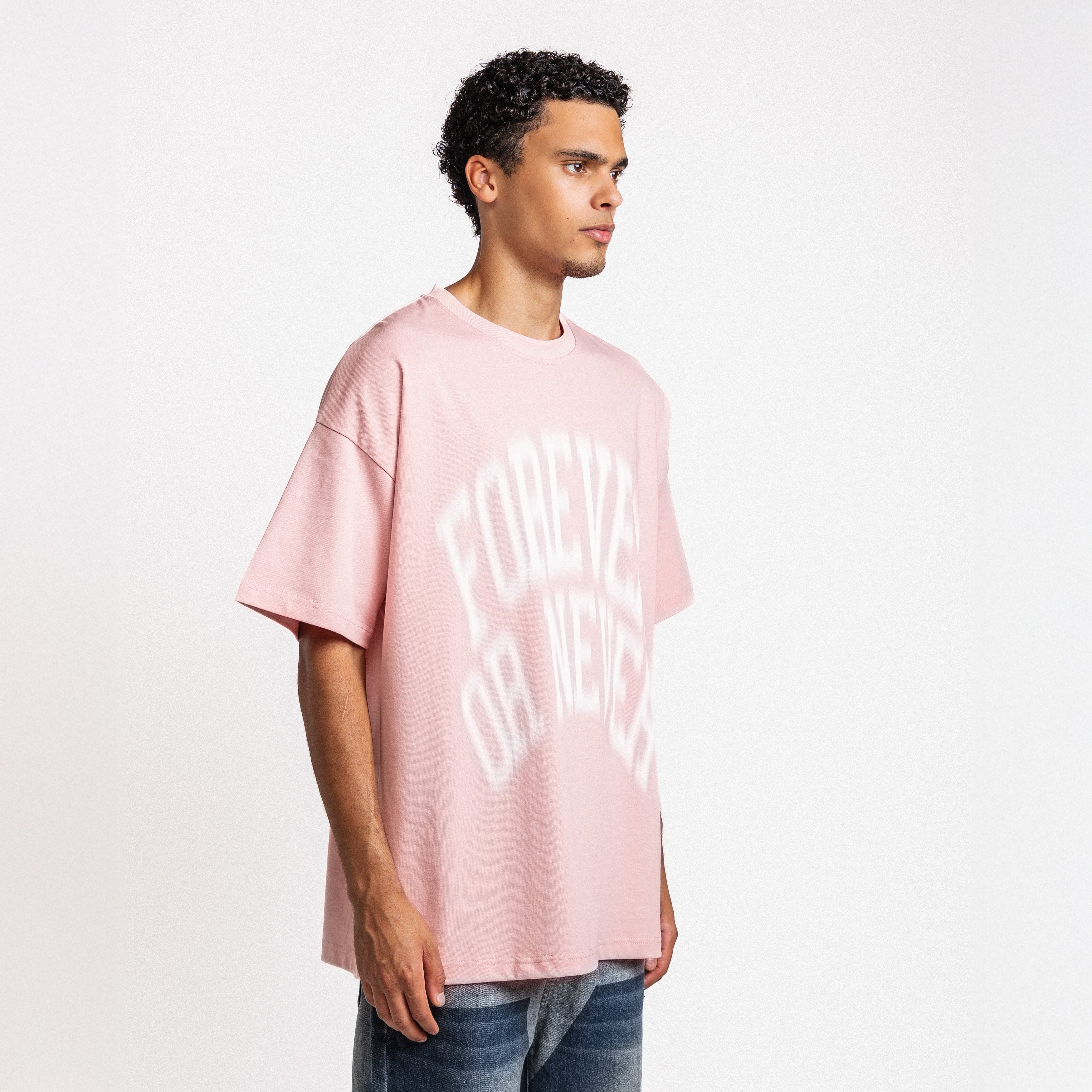 Blurry Forever Or Never Tee Pink - White