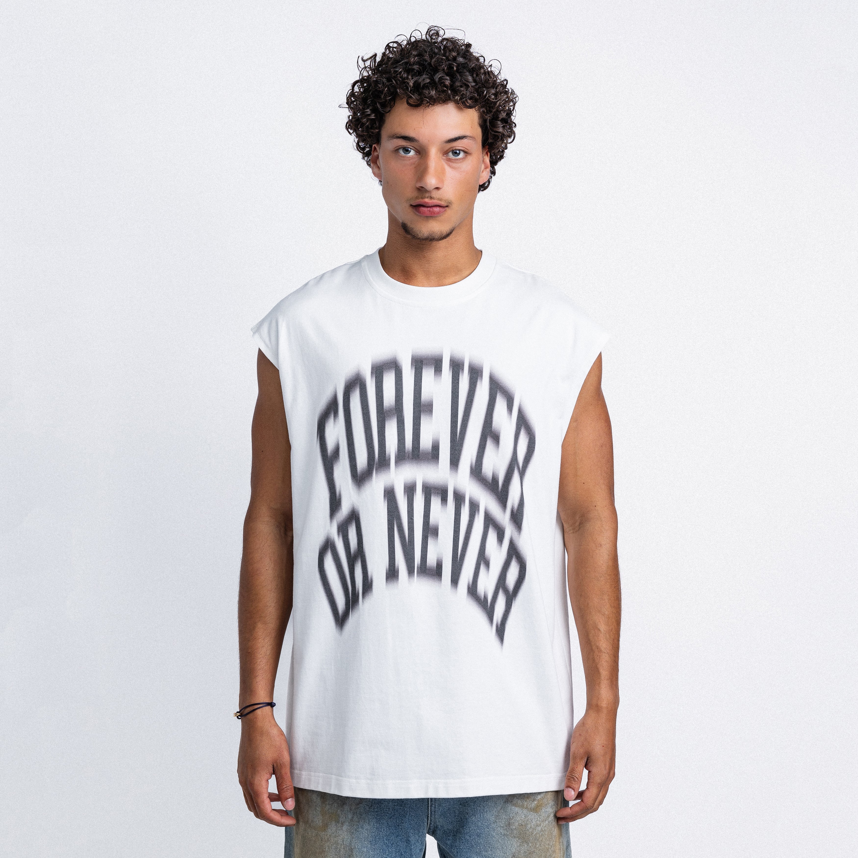Blurry Forever Or Never Sleeveless Tee White
