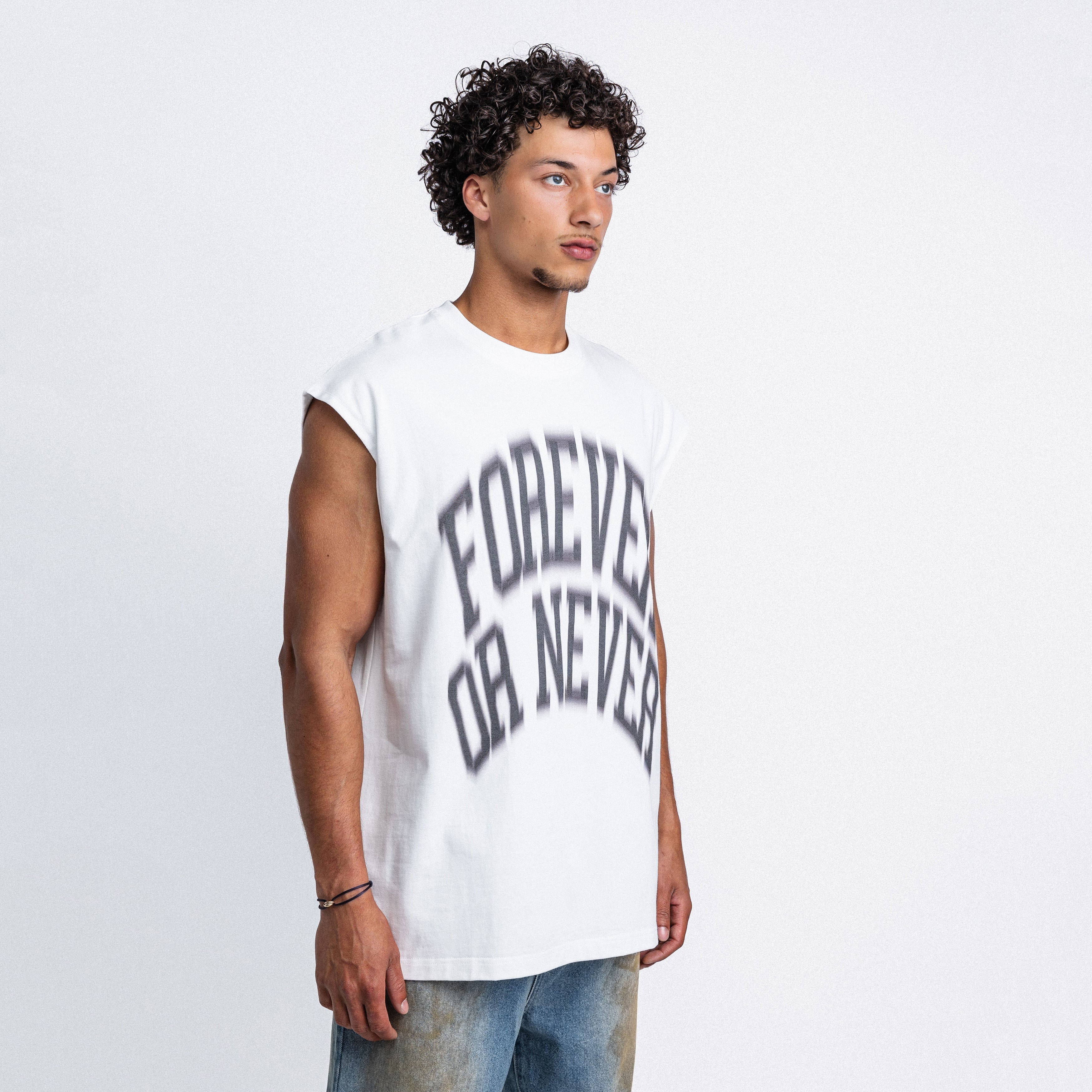 Blurry Forever Or Never Sleeveless Tee White