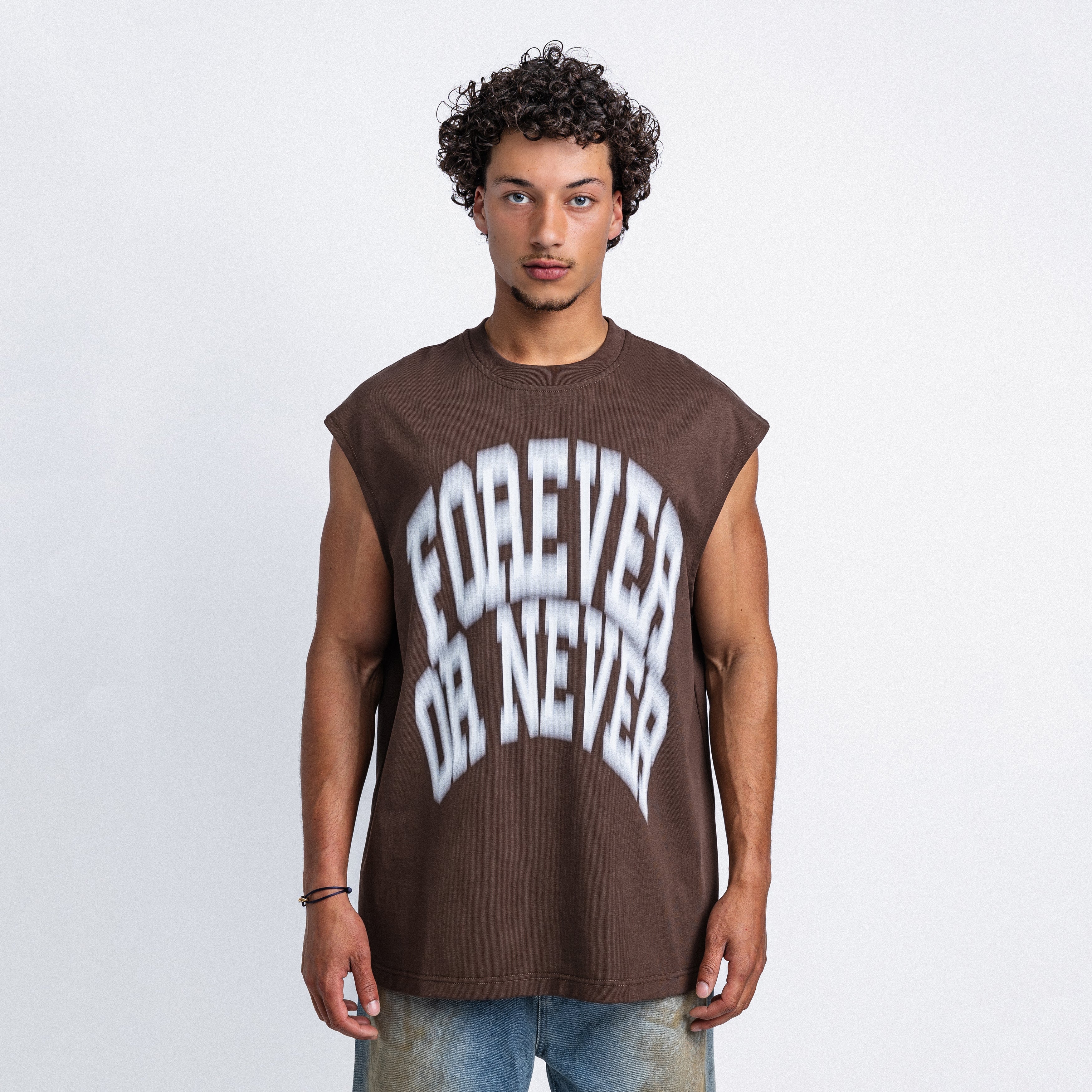 Blurry Forever Or Never Sleeveless Tee Dark Brown