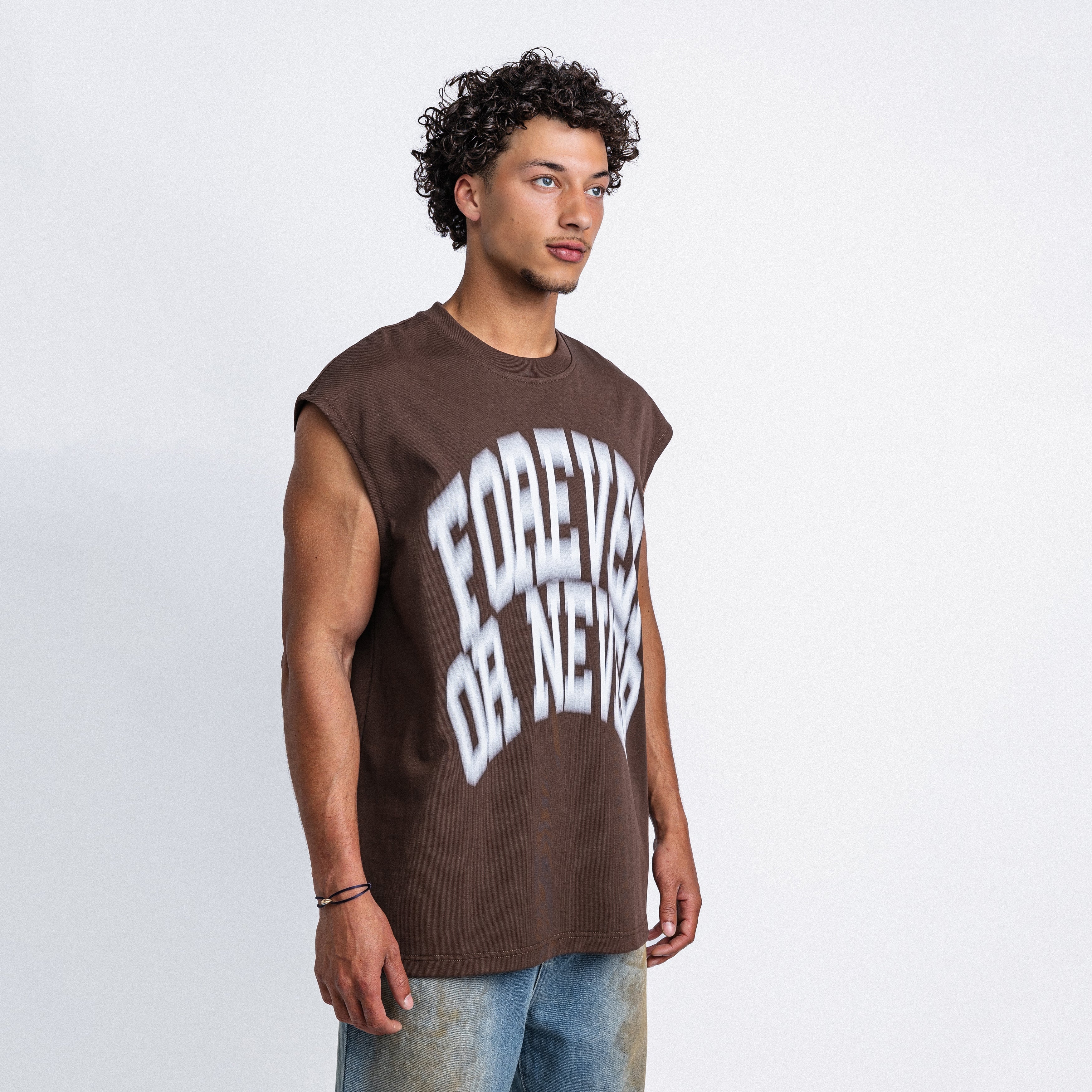 Blurry Forever Or Never Sleeveless Tee Dark Brown