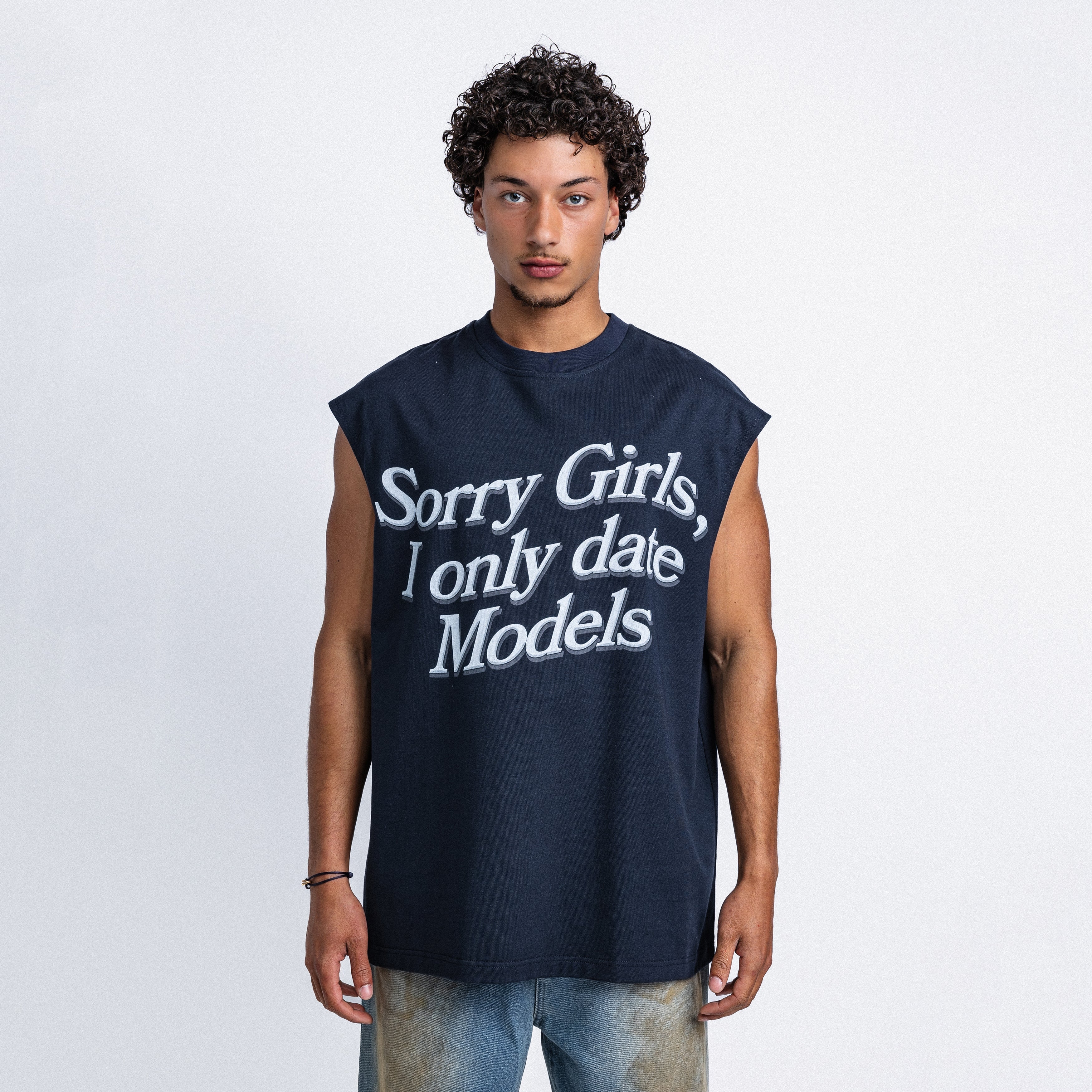 I Only Date Models Sleeveless Tee Navy