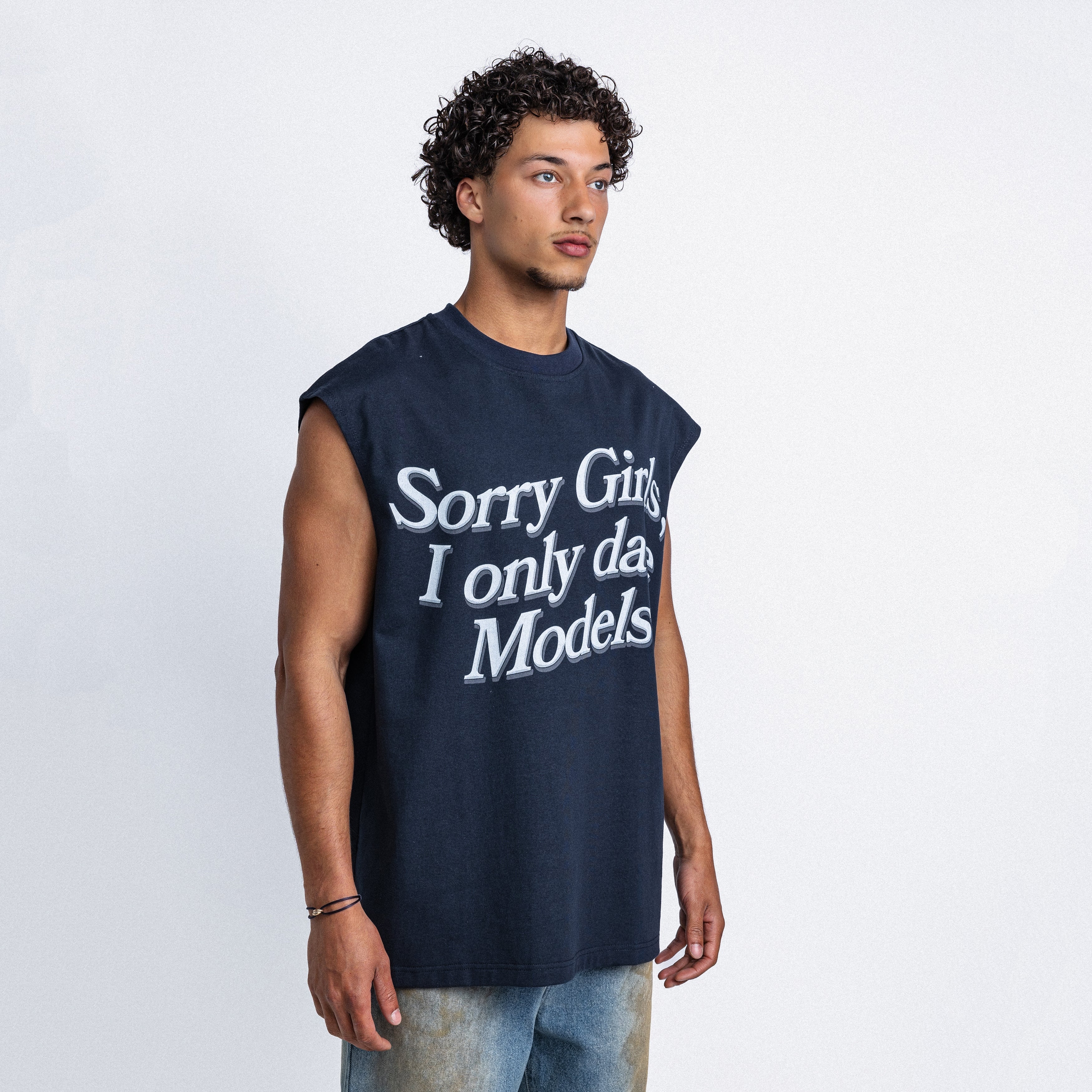 I Only Date Models Sleeveless Tee Navy