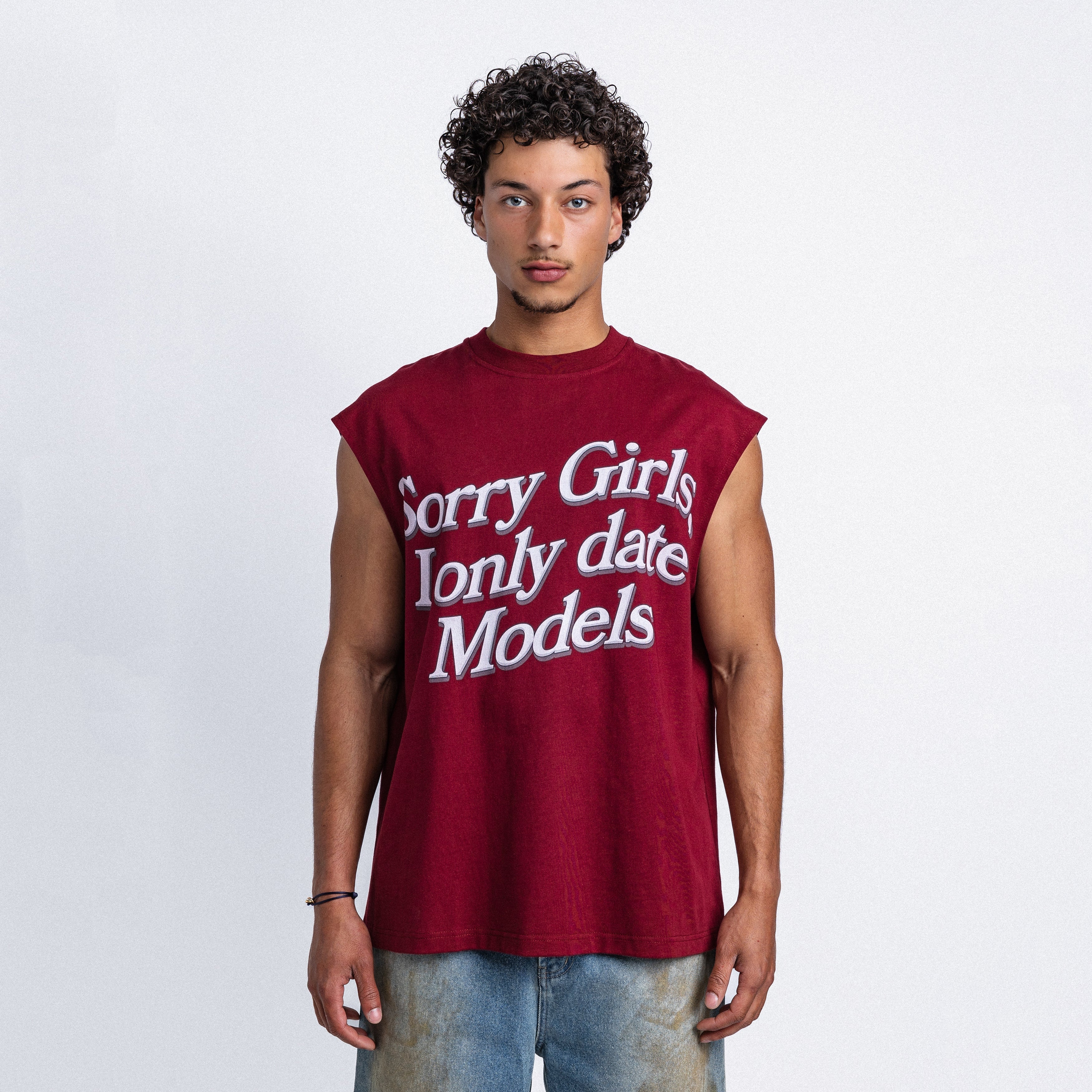 I Only Date Models Sleeveless Tee Burgundy