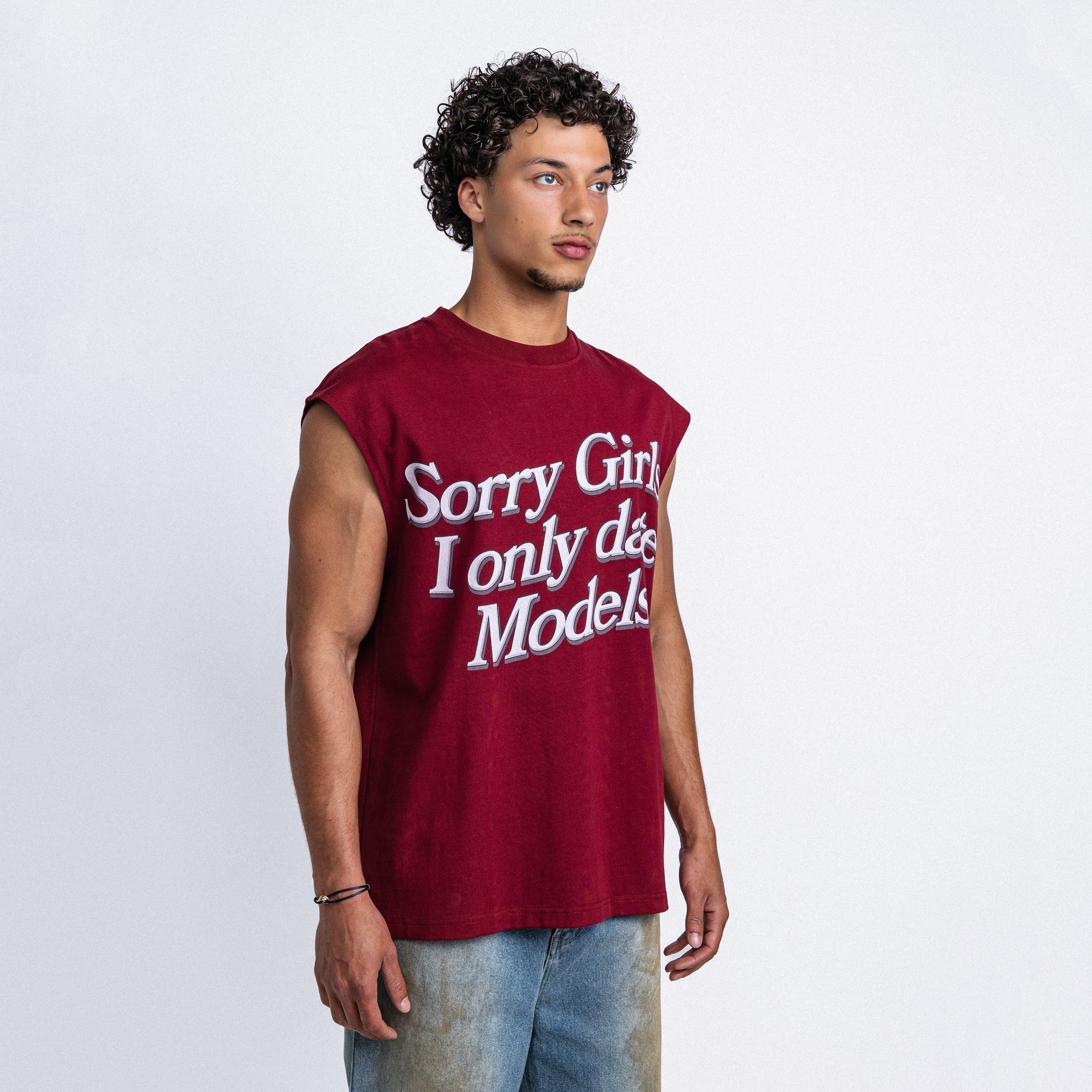 I Only Date Models Sleeveless Tee Burgundy